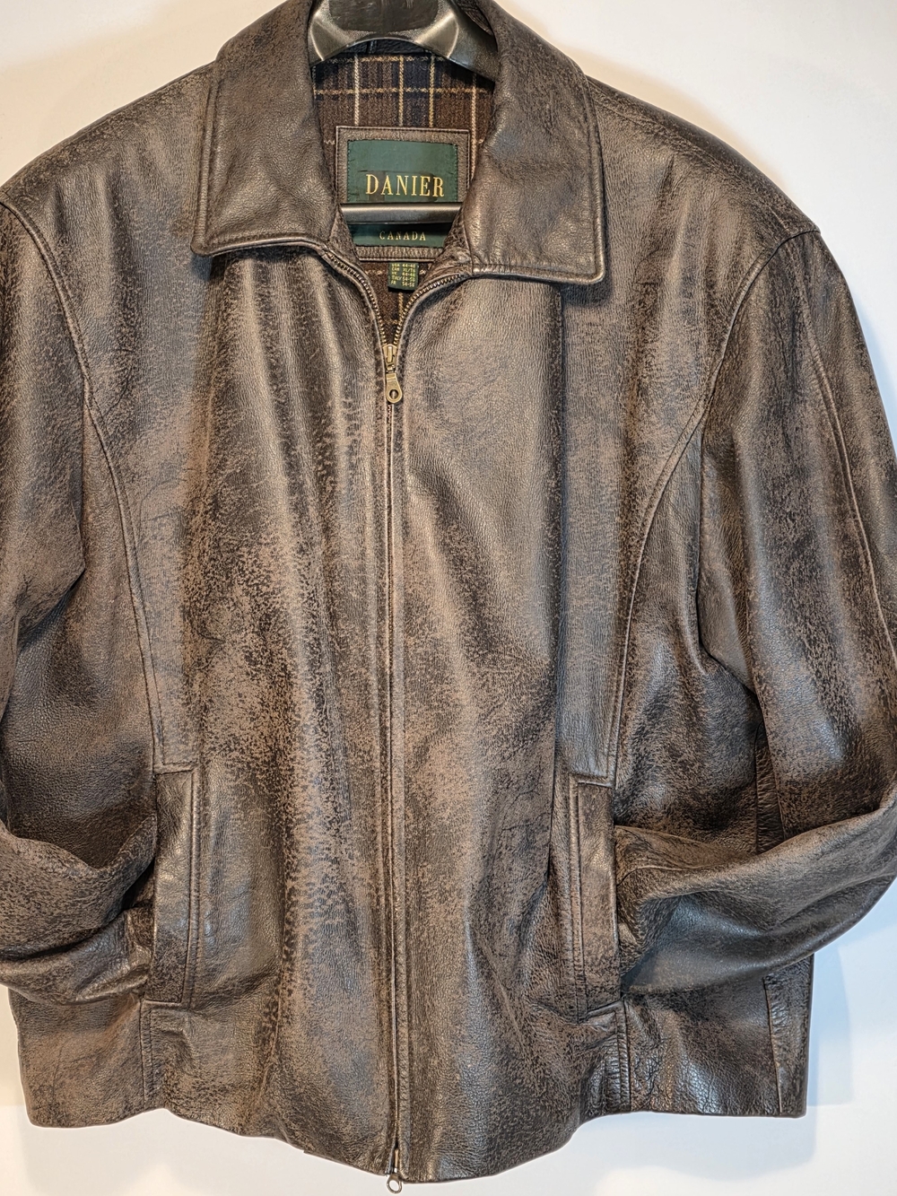 Danier Canada Brown Distressed Leather XXL Mens Jacket Wool Blend Liner RN97205